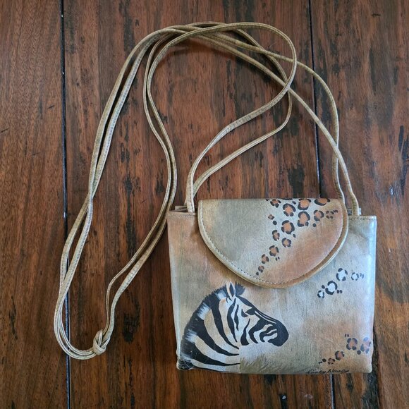 Fancy Nancy Handbags - Vintage Fancy Nancy Hand Painted Leather Zebra Safari Purse Shoulder Crossbody